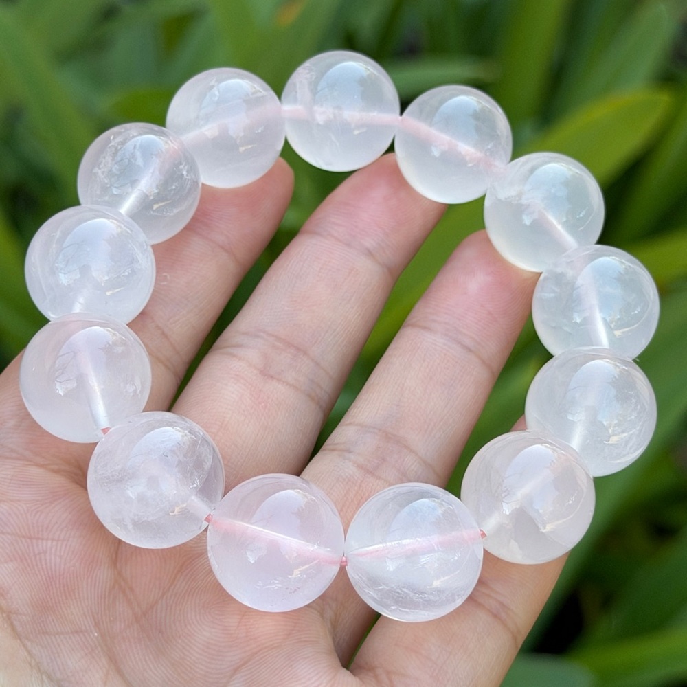 17mm chunky 8 inches milky‎ rose quartz bracelet 0989